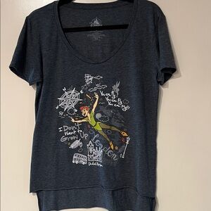 Disney Peter Pan Dark Gray Scoop Neck Tee - Longer on Back than Front